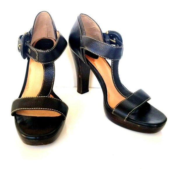 Frye Shoes - LAST OFFER! $29  FRYE GABBY BUCKLE T Black Leather Tall High Heel Sandals Sz 6.5